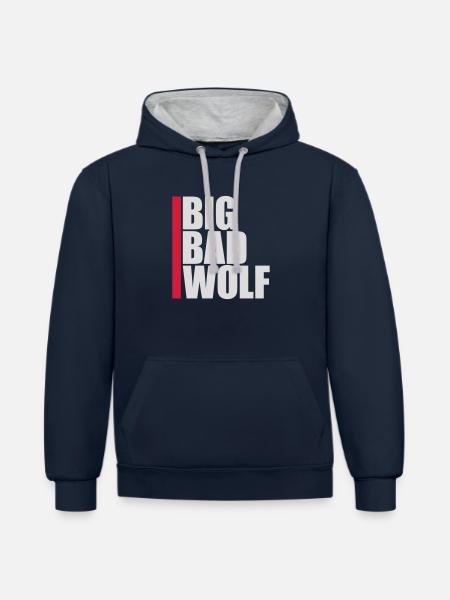 big bad wolf quote - Contrast hoodie - navy/heather grey