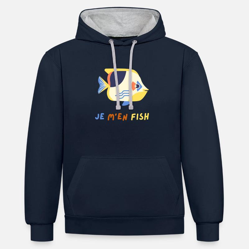 Je men fish - Sweat à capuche contrasté - bleu marine/gris chiné