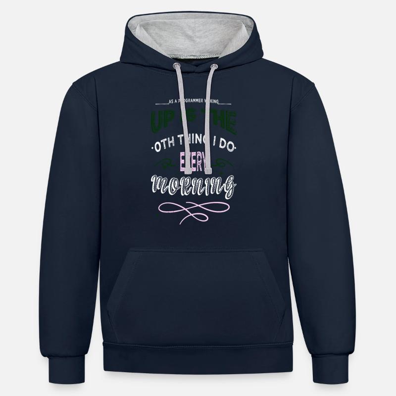 Fête des pères - Sweat à capuche contrasté - bleu marine/gris chiné
