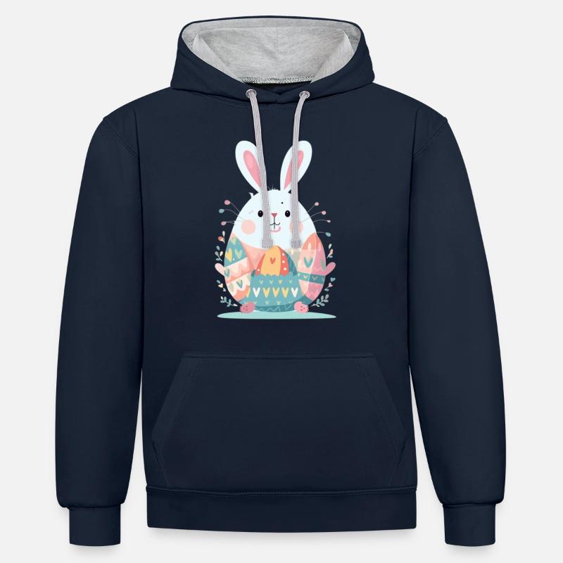 Lapin de Pâques - Sweat à capuche contrasté - bleu marine/gris chiné