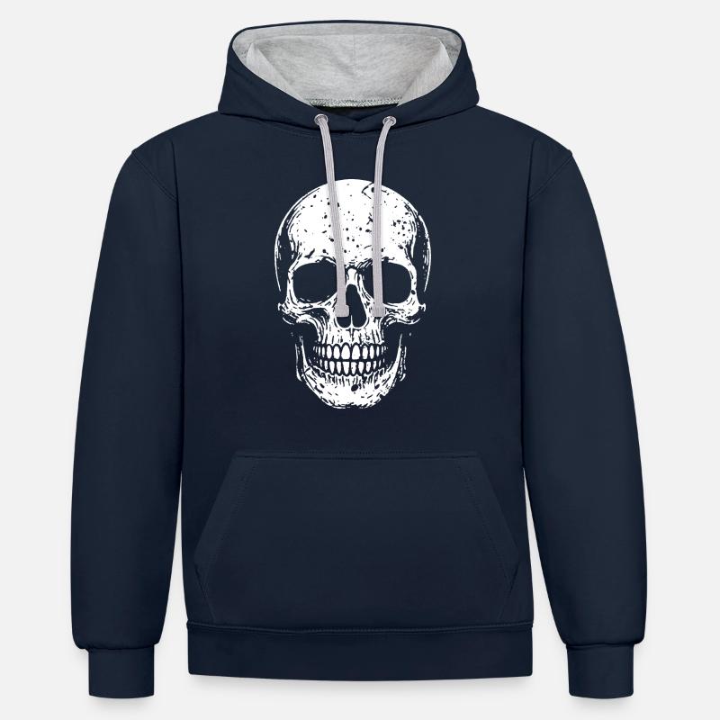 Crâne - Sweat à capuche contrasté - bleu marine/gris chiné