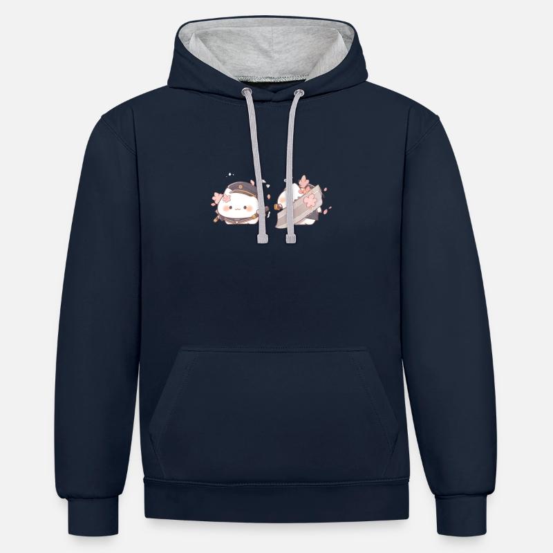 Trop mignon - Sweat à capuche contrasté - bleu marine/gris chiné
