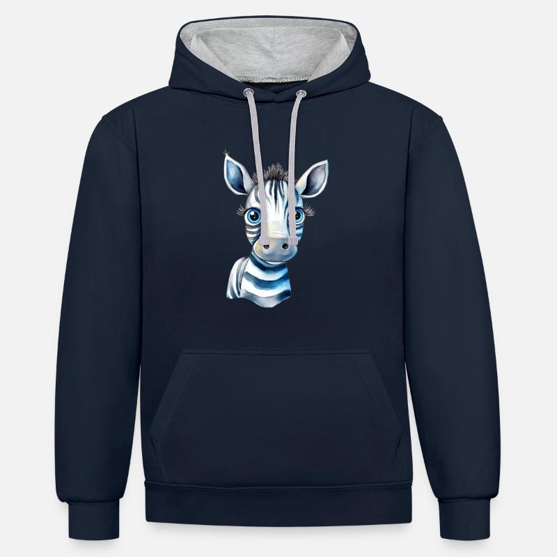 Zoo d’aquarelle Zebra - Sweat à capuche contrasté - bleu marine/gris chiné