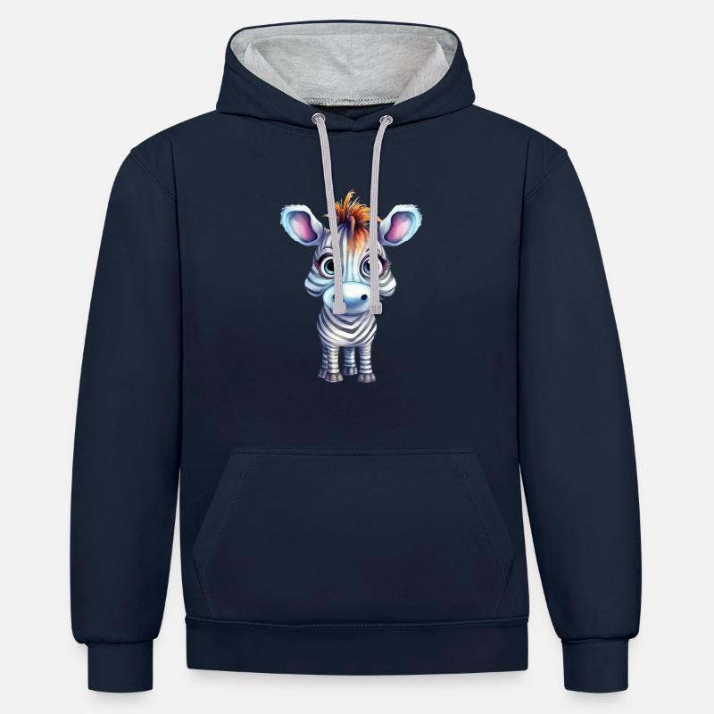 Dessin à l’aquarelle zébrée - Sweat à capuche contrasté - bleu marine/gris chiné
