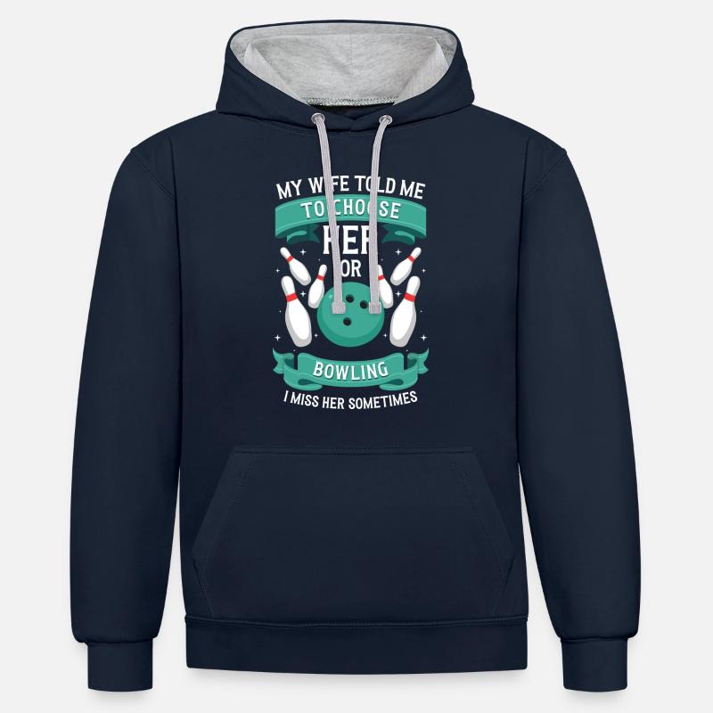 Joueur de bowling - Sweat à capuche contrasté - bleu marine/gris chiné