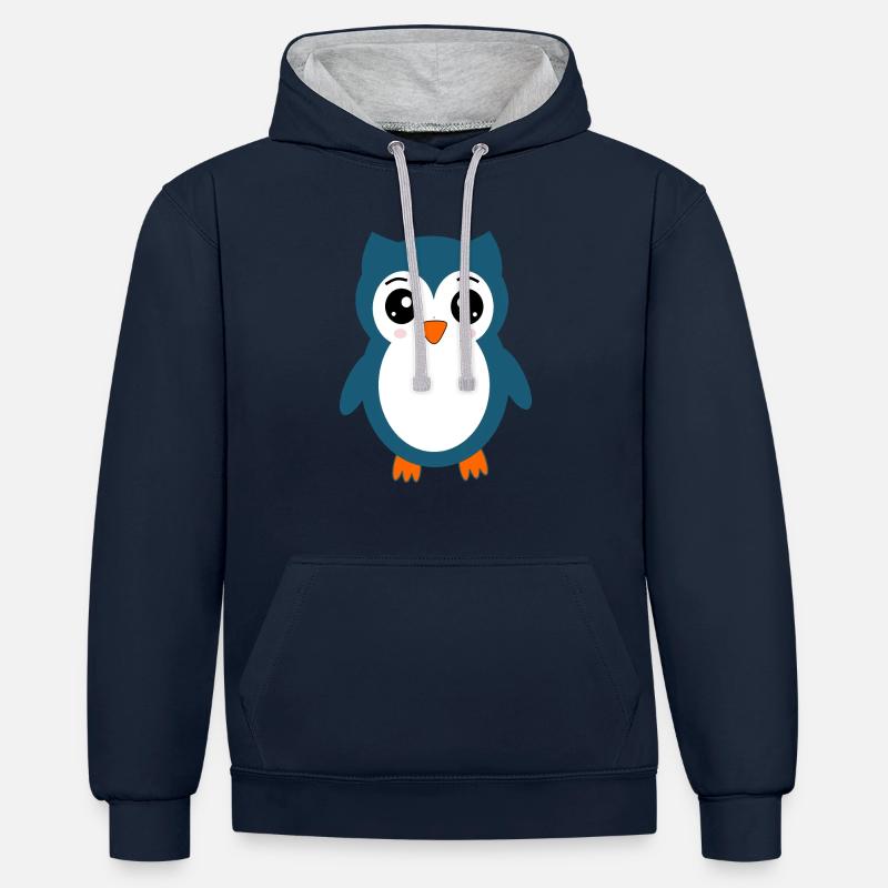 Eule blaue Eule - Kontrast-Hoodie - Navy/Grau meliert