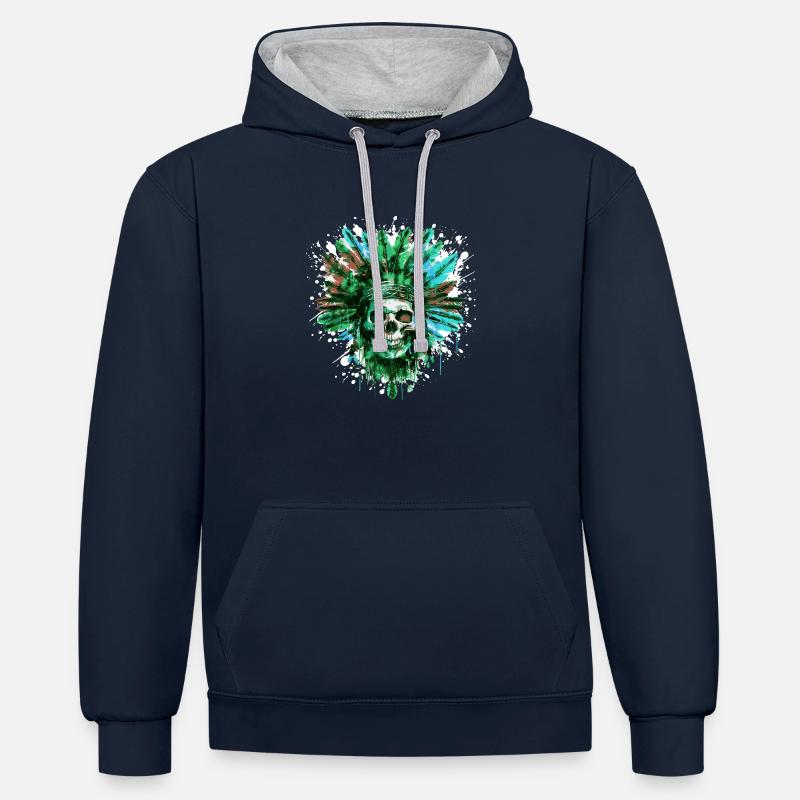 Chef de crâne indien - Sweat à capuche contrasté - bleu marine/gris chiné