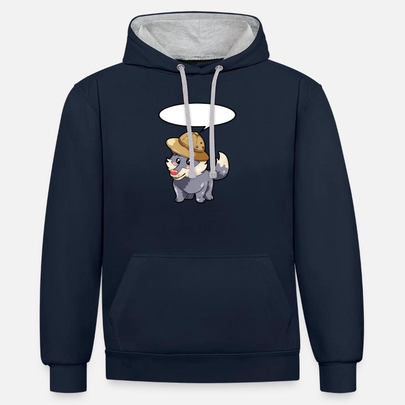 Loup chasseur - Sweat à capuche contrasté - bleu marine/gris chiné