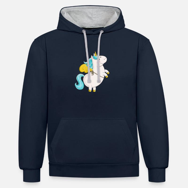 Fliegendes Comic Einhorn - Kontrast-Hoodie - Navy/Grau meliert