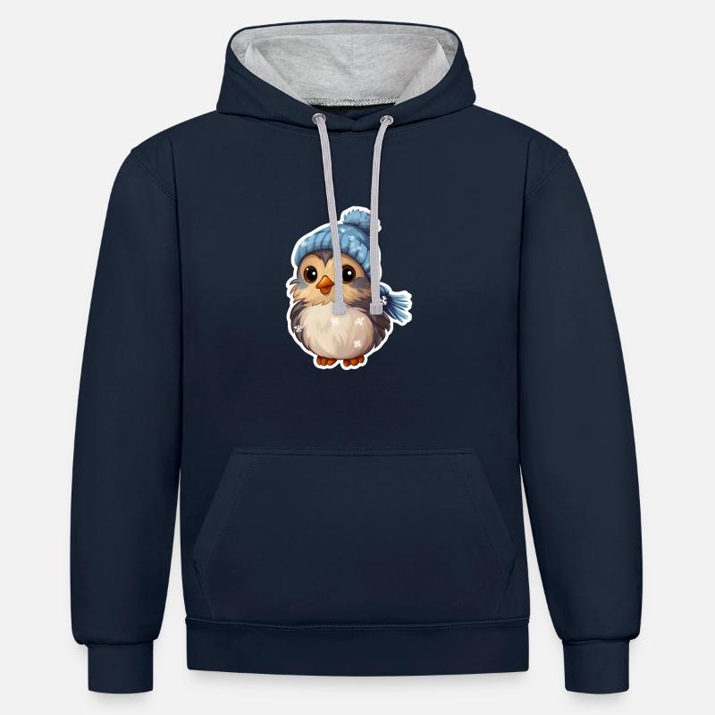 Oiseau d’hiver - Sweat à capuche contrasté - bleu marine/gris chiné