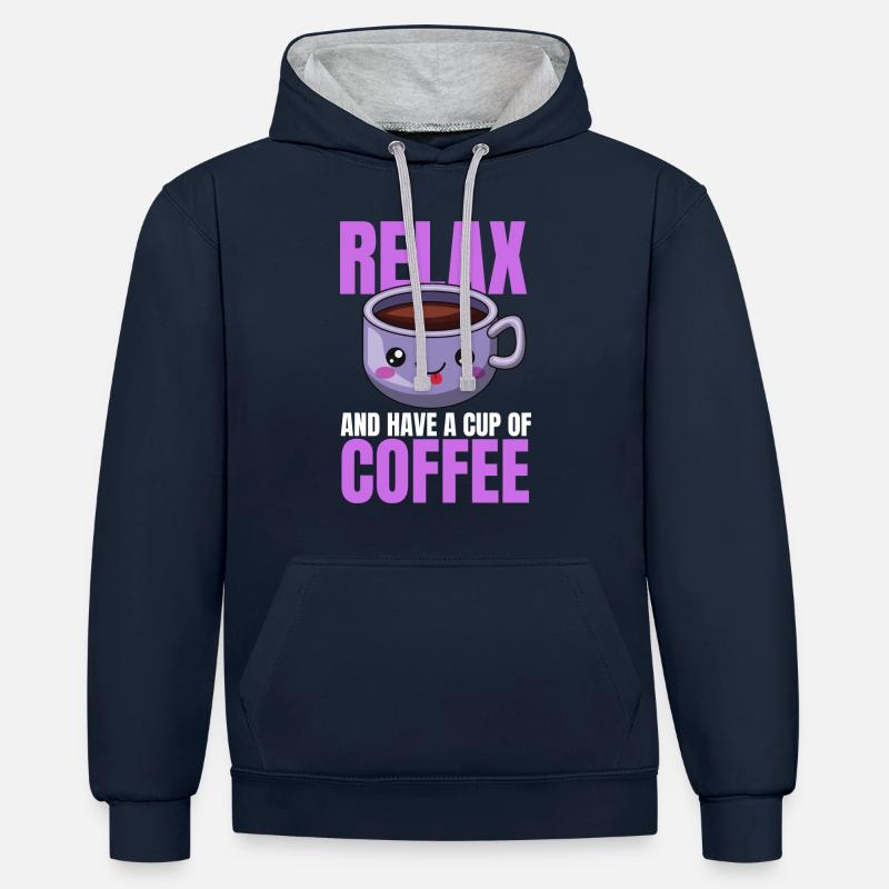 Conception de café de relaxation - Sweat à capuche contrasté - bleu marine/gris chiné