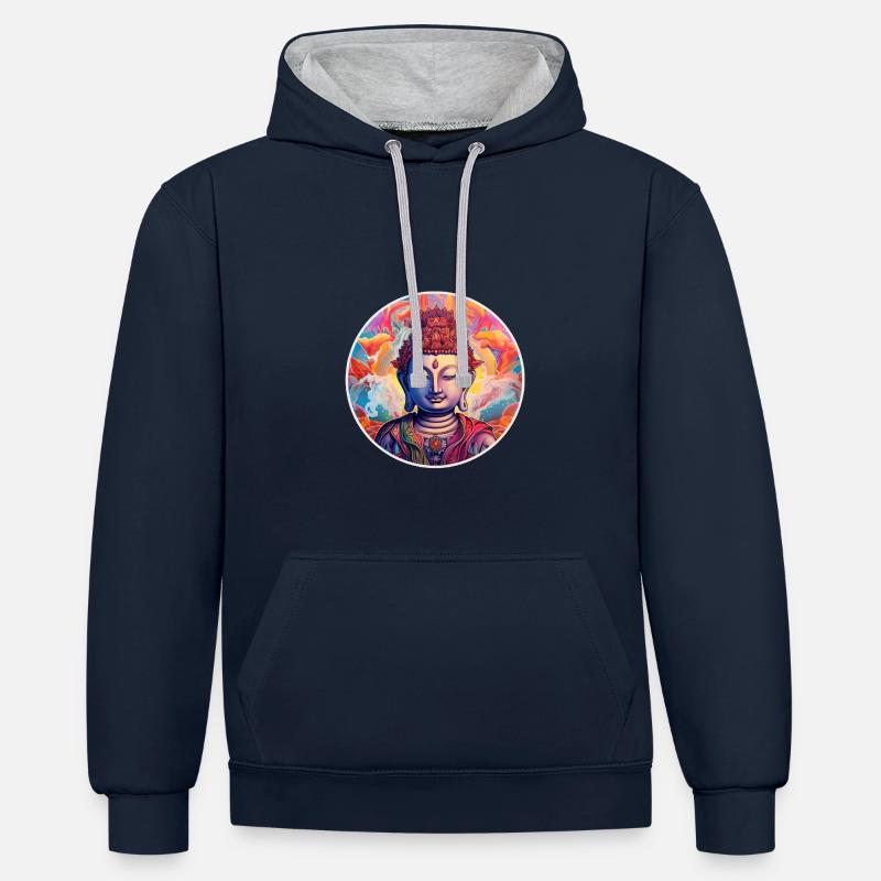 Méditation Zen de Bouddha - Sweat à capuche contrasté - bleu marine/gris chiné