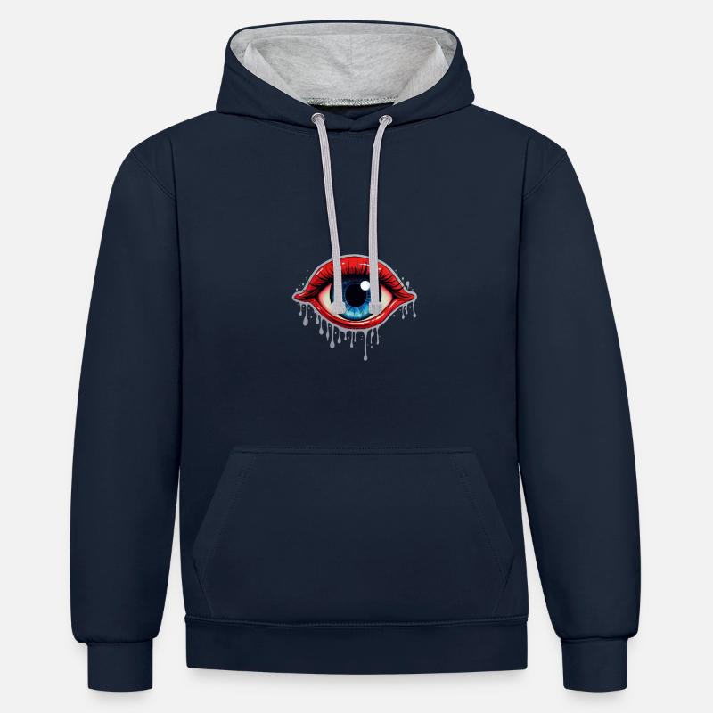 Oeil d’Halloween - Sweat à capuche contrasté - bleu marine/gris chiné