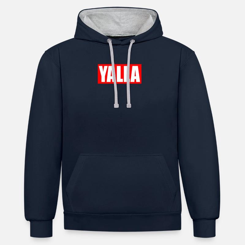 Yalla - Sweat à capuche contrasté - bleu marine/gris chiné