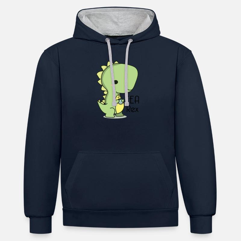 tea rex design - Sweat à capuche contrasté - bleu marine/gris chiné