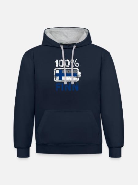 Finland Finnish battery - Contrast hoodie - navy/heather grey