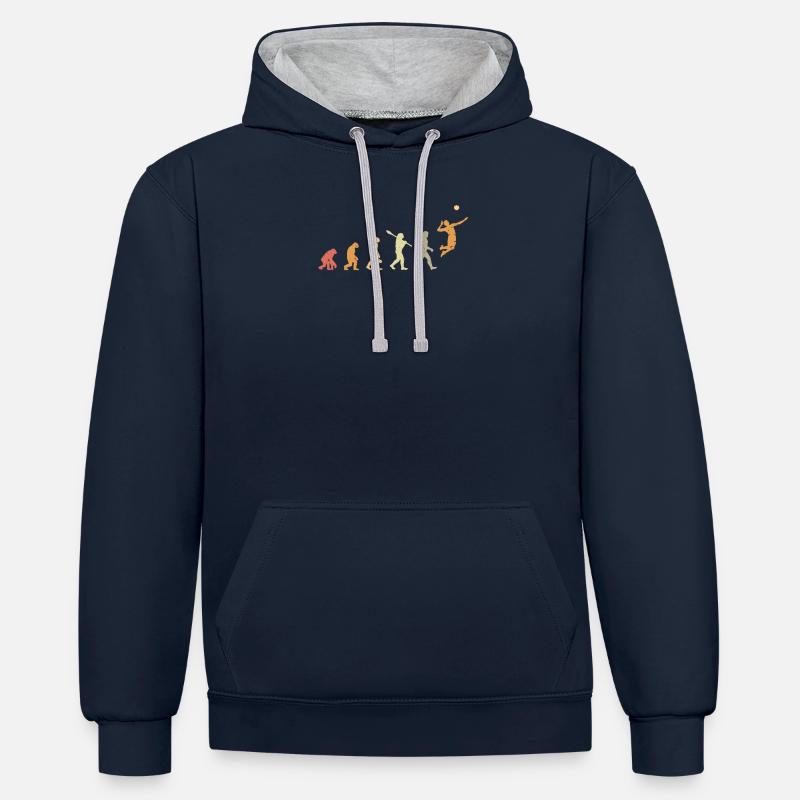 Volleyballer Evolution Geschenk - Kontrast-Hoodie - Navy/Grau meliert