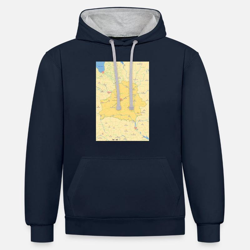 Biélorussie Carte Biélorussie - Sweat à capuche contrasté - bleu marine/gris chiné