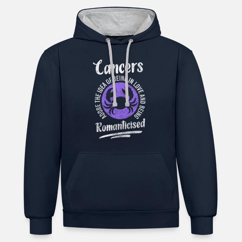 Cancer Astrologie Élément Eau - Sweat à capuche contrasté - bleu marine/gris chiné