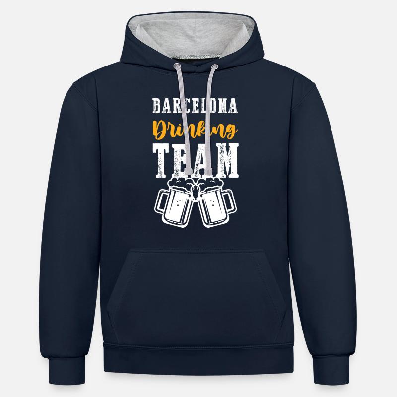 L’équipe de buveurs de Barcelone - Sweat à capuche contrasté - bleu marine/gris chiné