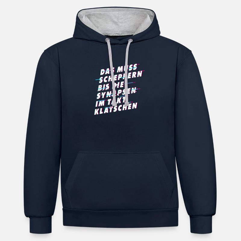 Muss scheppern bis Synapsen klatschen - Kontrast-Hoodie - Navy/Grau meliert