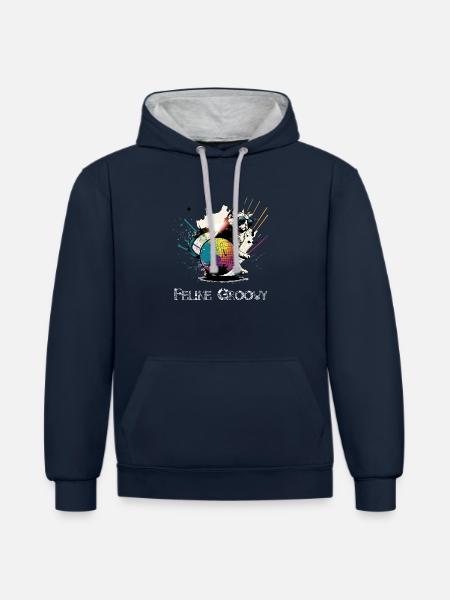 Groovy Feline - Contrast hoodie - navy/heather grey