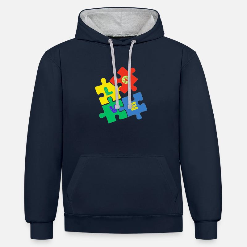 Puzzle de l’amour - Sweat à capuche contrasté - bleu marine/gris chiné