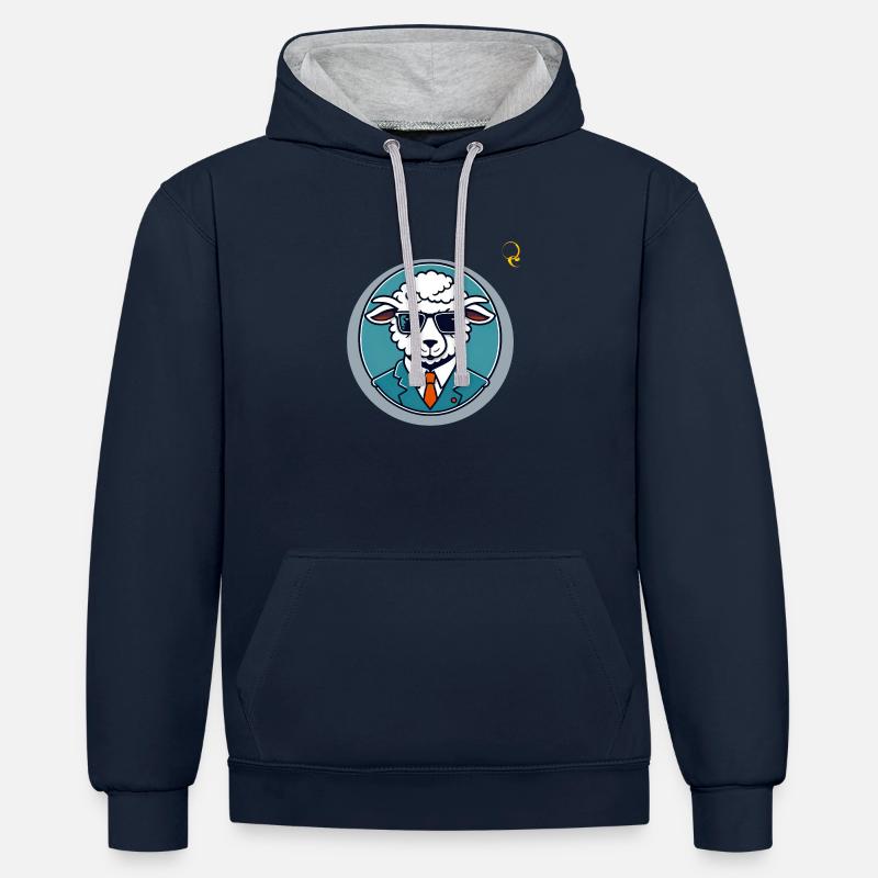 TÊTE DE MOUTON - Sweat à capuche contrasté - bleu marine/gris chiné