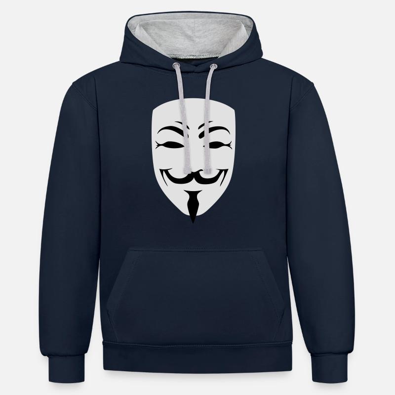 anonymous masque hacker - Sweat à capuche contrasté - bleu marine/gris chiné