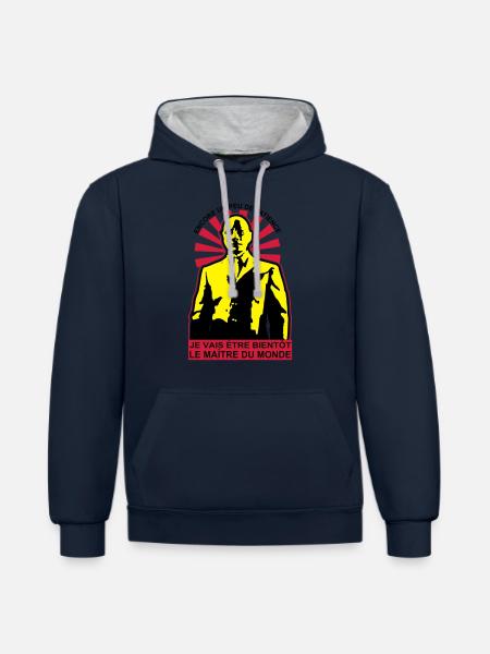 le maitre du monde - Sweat à capuche contrasté - bleu marine/gris chiné