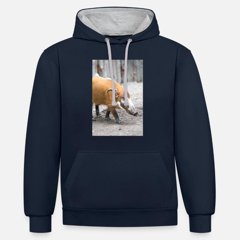 Buschschwein oder Rotflussschwein Pinselohrschwein - Kontrast-Hoodie - Navy/Grau meliert