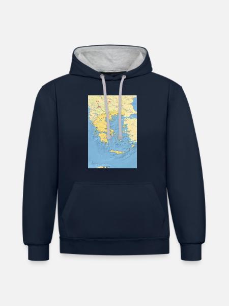 Grækenland kort med byer, veje, floder, sø - Kontrast-hoodie - navy/gråmeleret