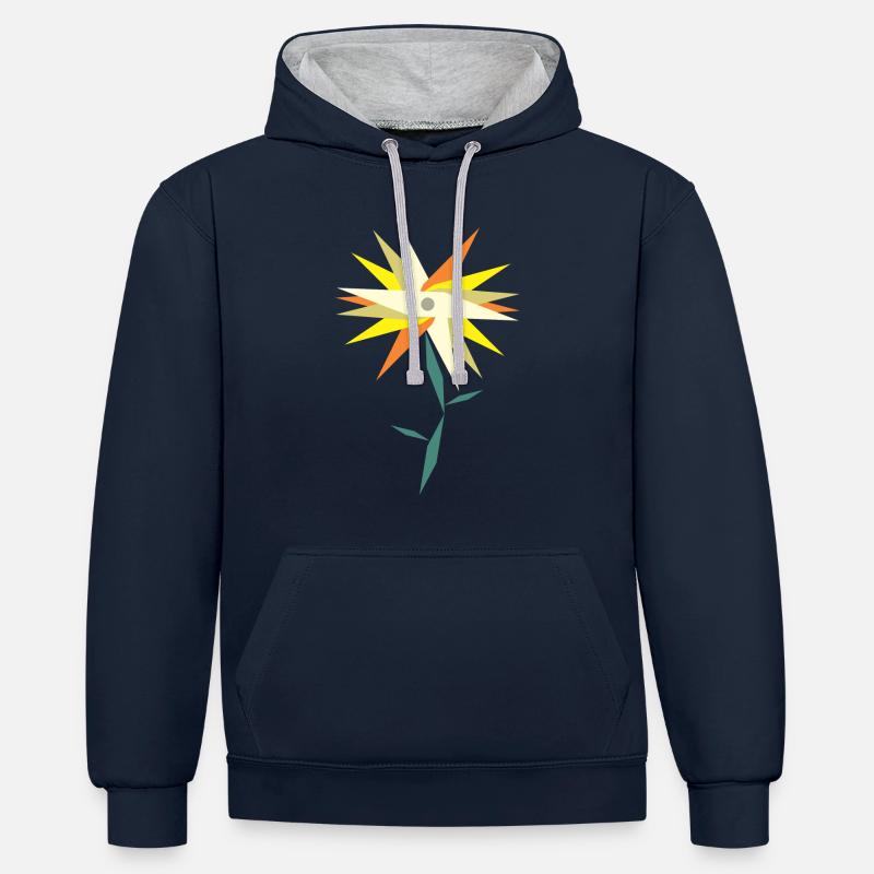 Fleur Low Poly - Sweat à capuche contrasté - bleu marine/gris chiné