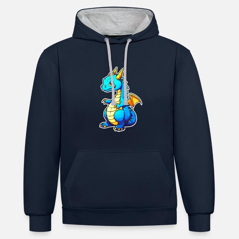Dragon mignon - Sweat à capuche contrasté - bleu marine/gris chiné