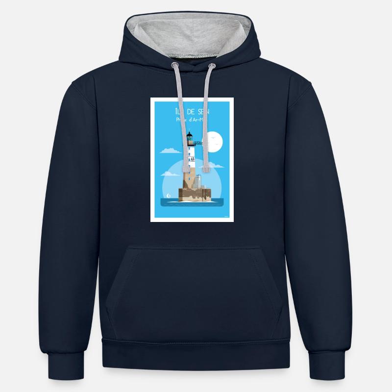 PHARE D AR-MEN - Sweat à capuche contrasté - bleu marine/gris chiné