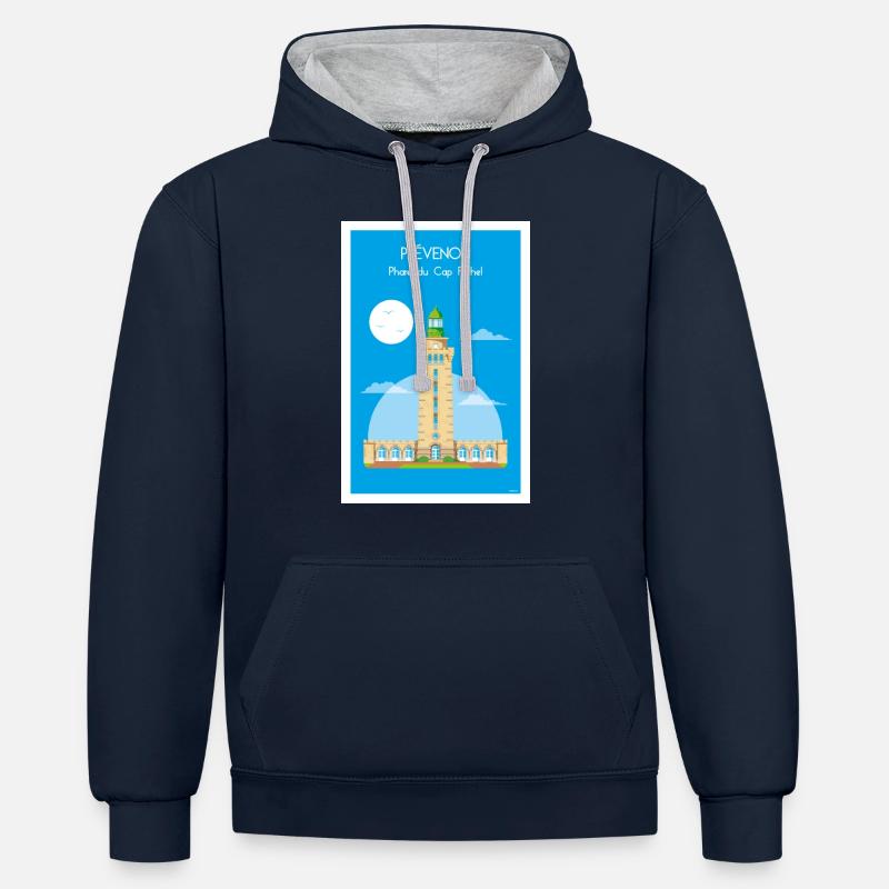 PHARE DU CAP FREHEL - Sweat à capuche contrasté - bleu marine/gris chiné