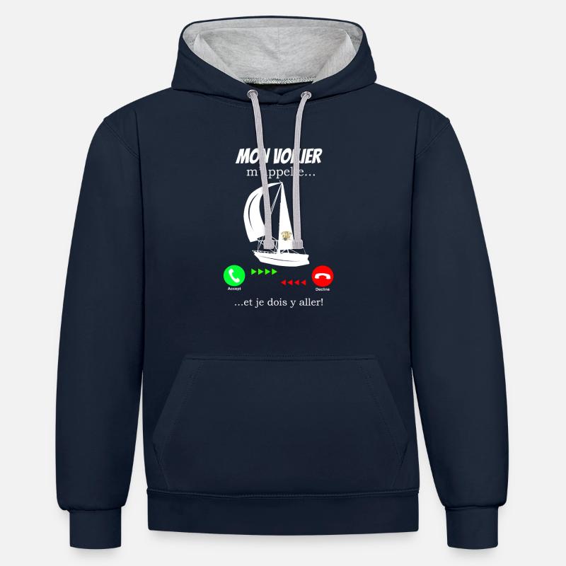 Mon voilier m'appelle - Sweat à capuche contrasté - bleu marine/gris chiné