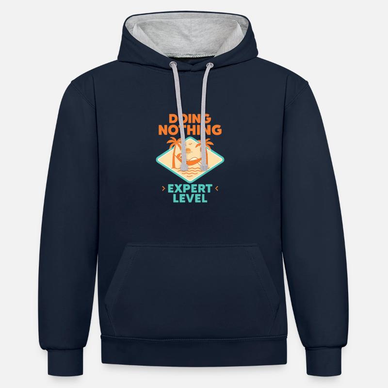 Doing Nothing, Expert Level - Kontrast-Hoodie - Navy/Grau meliert