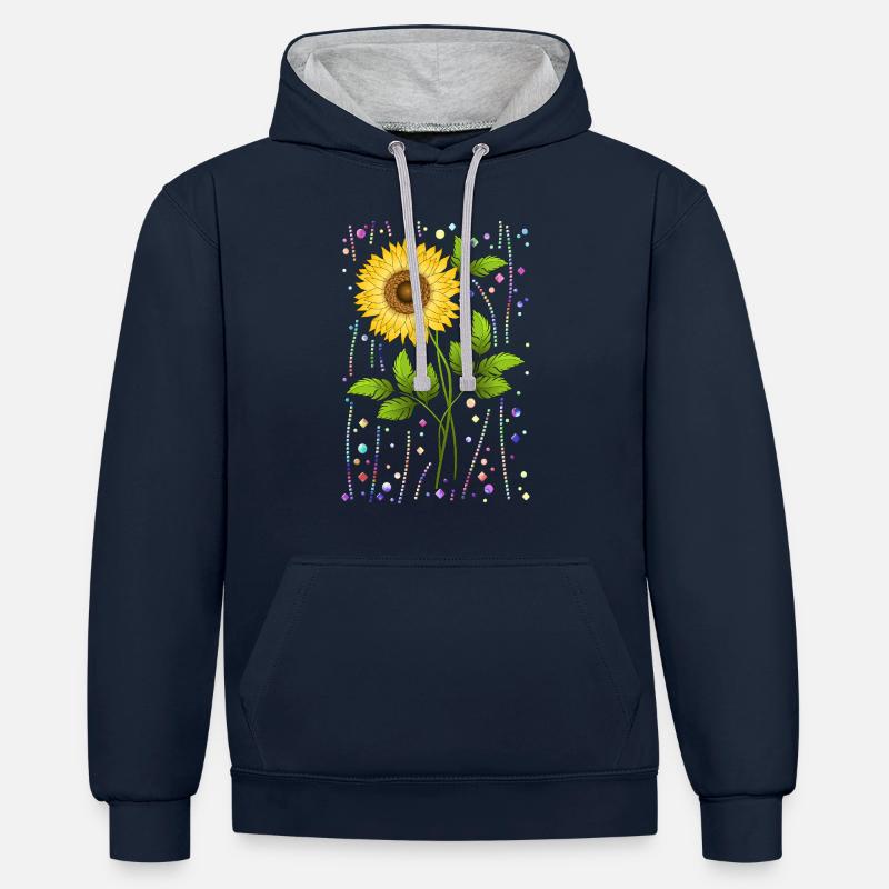 Fleur - Sweat à capuche contrasté - bleu marine/gris chiné