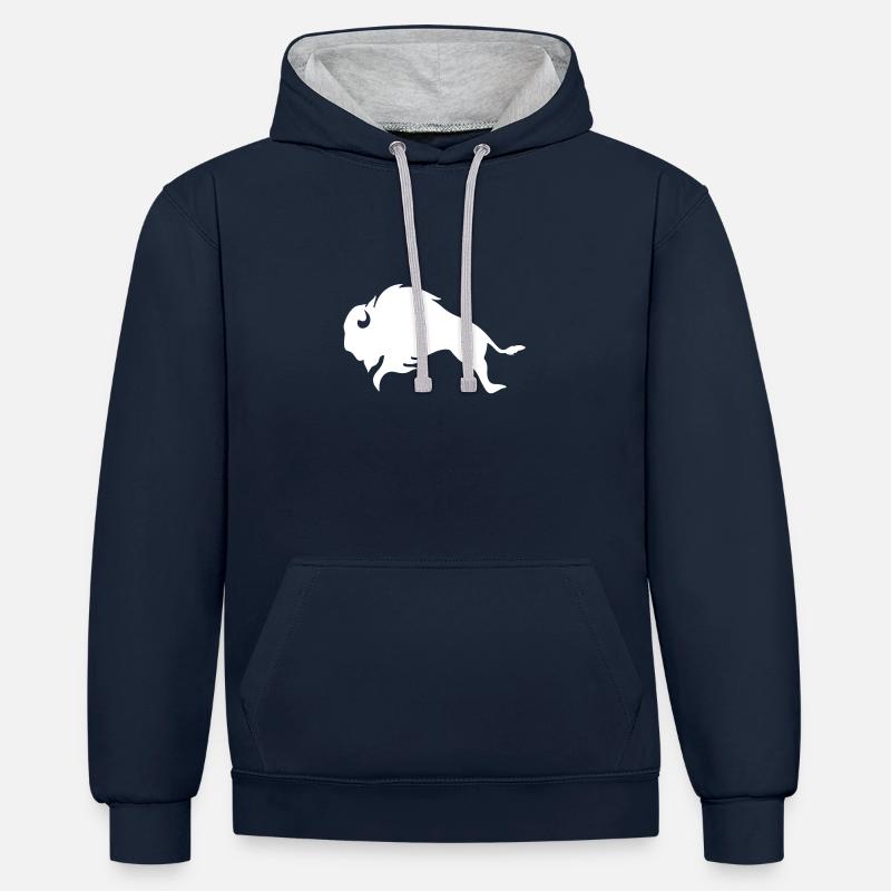 BISON BULL Bufallo - Sweat à capuche contrasté - bleu marine/gris chiné