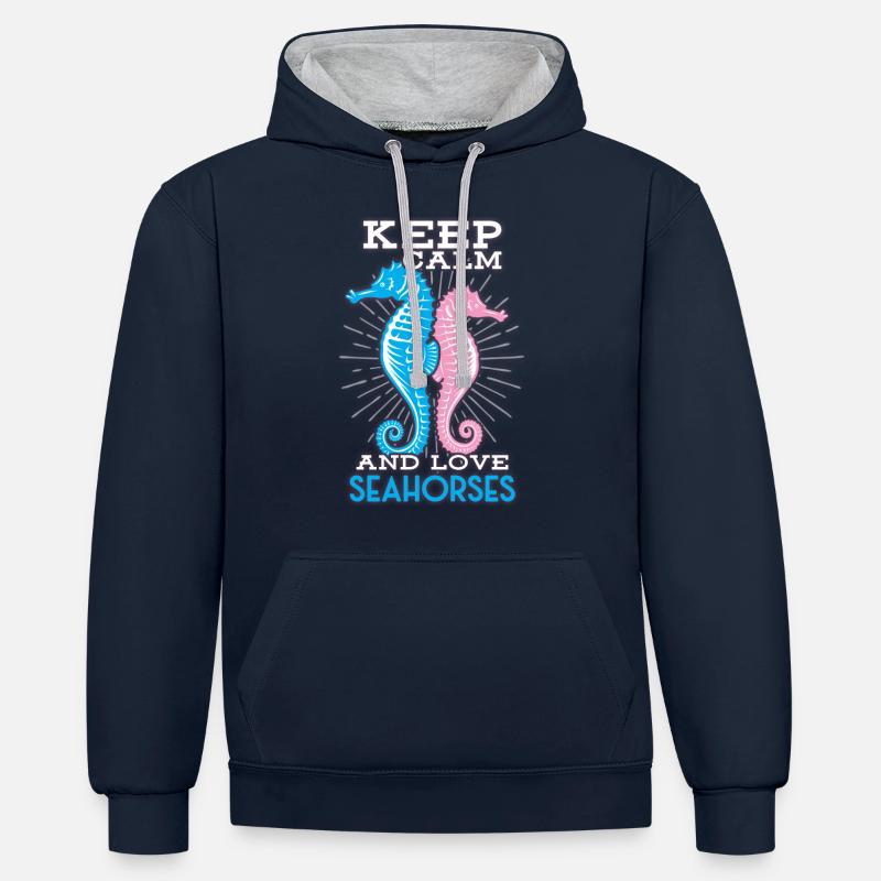Hippocampe - Sweat à capuche contrasté - bleu marine/gris chiné