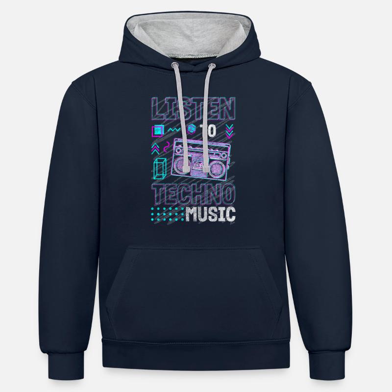 Techno Elektro Musik Dubstep Edm - Kontrast-Hoodie - Navy/Grau meliert