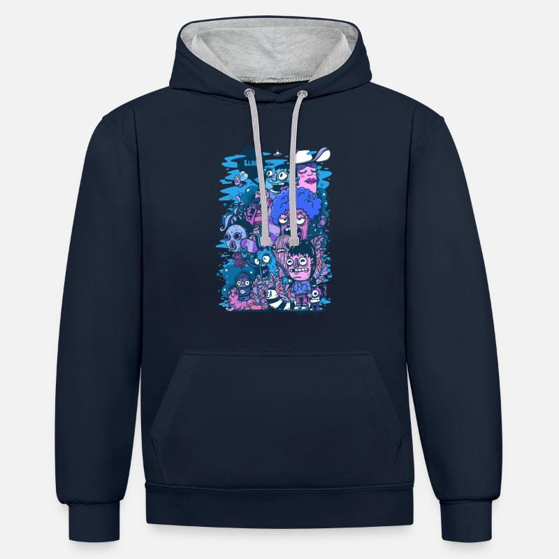 Projet Bleu - Sweat à capuche contrasté - bleu marine/gris chiné