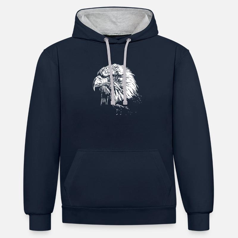 aigle - Sweat à capuche contrasté - bleu marine/gris chiné