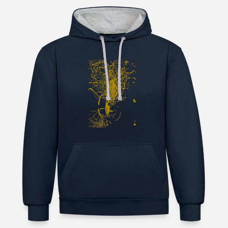Conception abstraite - Sweat à capuche contrasté - bleu marine/gris chiné