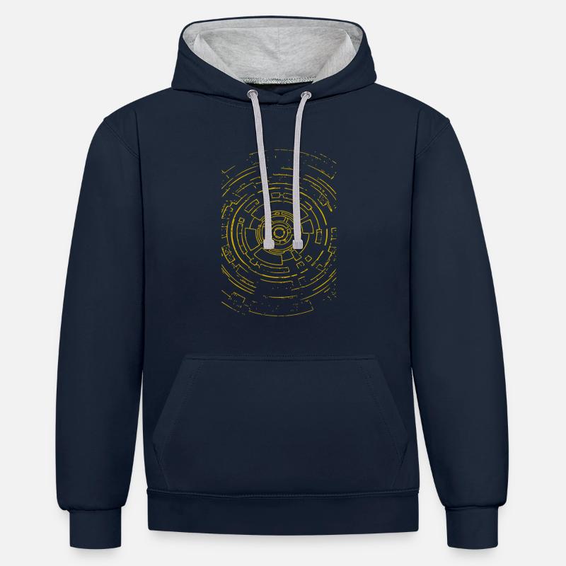 Cercles abstraits (jaune) - Sweat à capuche contrasté - bleu marine/gris chiné