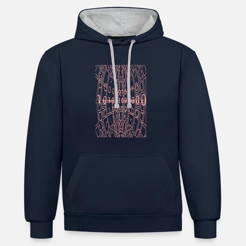 Binary Code Abstract (pink) - Contrast hoodie - navy/heather grey