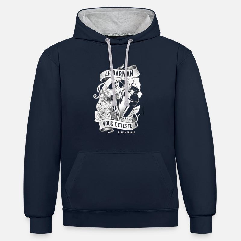 Le barman vous deteste - Sweat à capuche contrasté - bleu marine/gris chiné