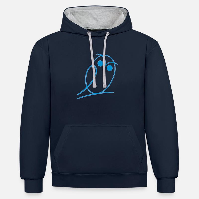Eule - Kontrast-Hoodie - Navy/Grau meliert