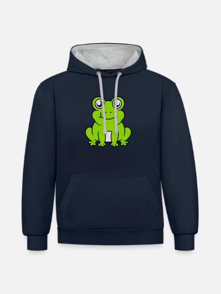 Small seated sweet frog - Contrast hoodie - navy/heather grey